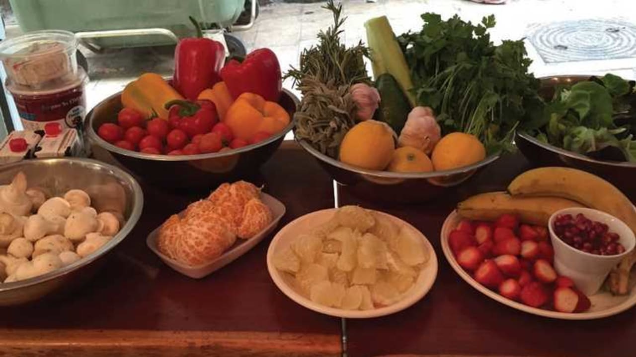 The ingredients table at Shem Tov Restaurant.