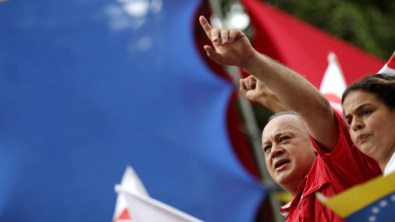 Venezuela's National Constituent Assembly President Diosdado Cabello takes part in a rally in support of President Nicolas Maduro's government and the Sao Paulo forum in Caracas