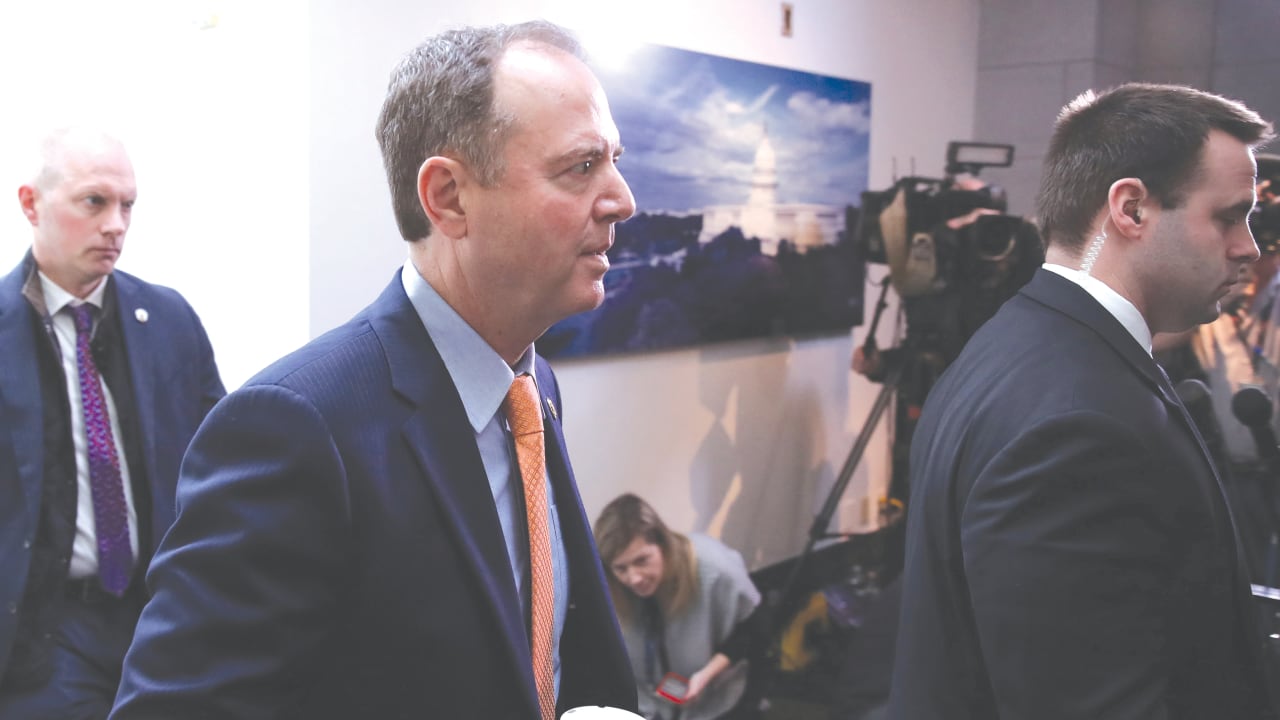 Congressman Adam Schiff leaving a meeting in Washington 