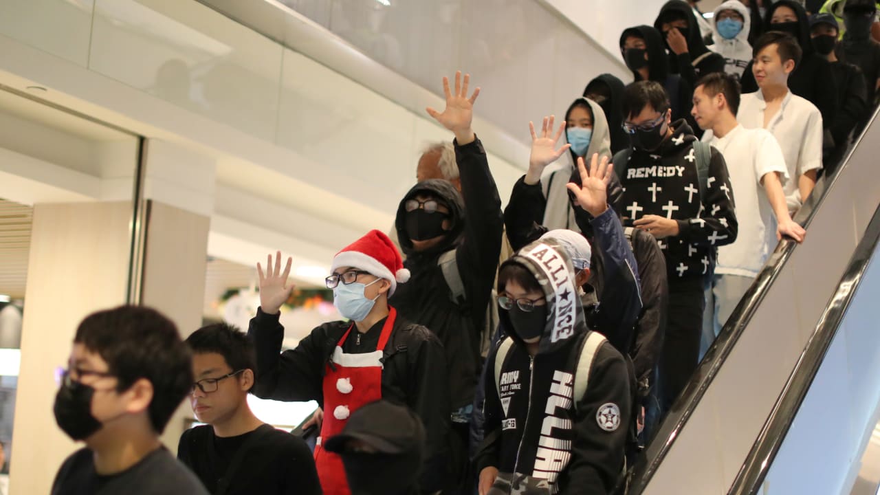 Hong Kong protesters attend a Christmas Day rally in Sha Tin shopping mall in Hong Kong, China, December 25, 2019