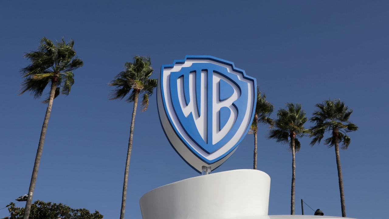 The Warner Bros logo is seen during the annual MIPCOM television programme market in Cannes, France, October 14, 2019.
