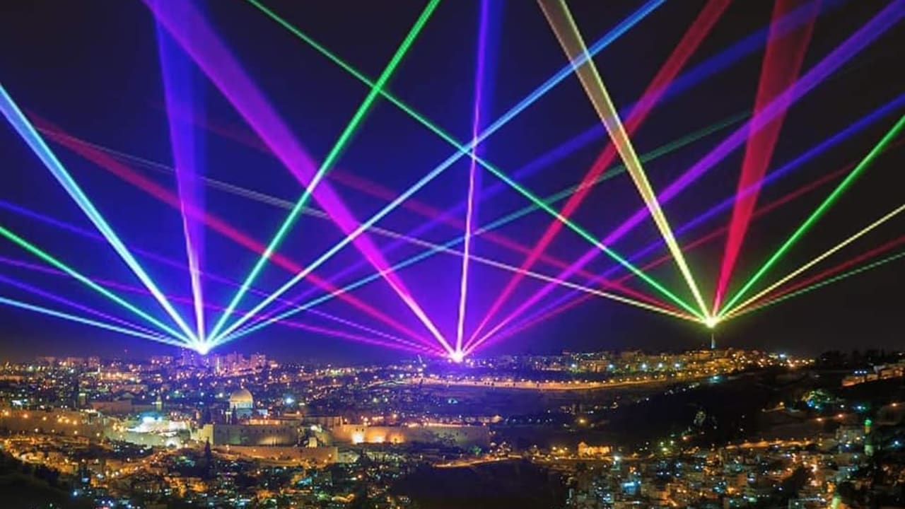 The laser show over the Haas Promenade