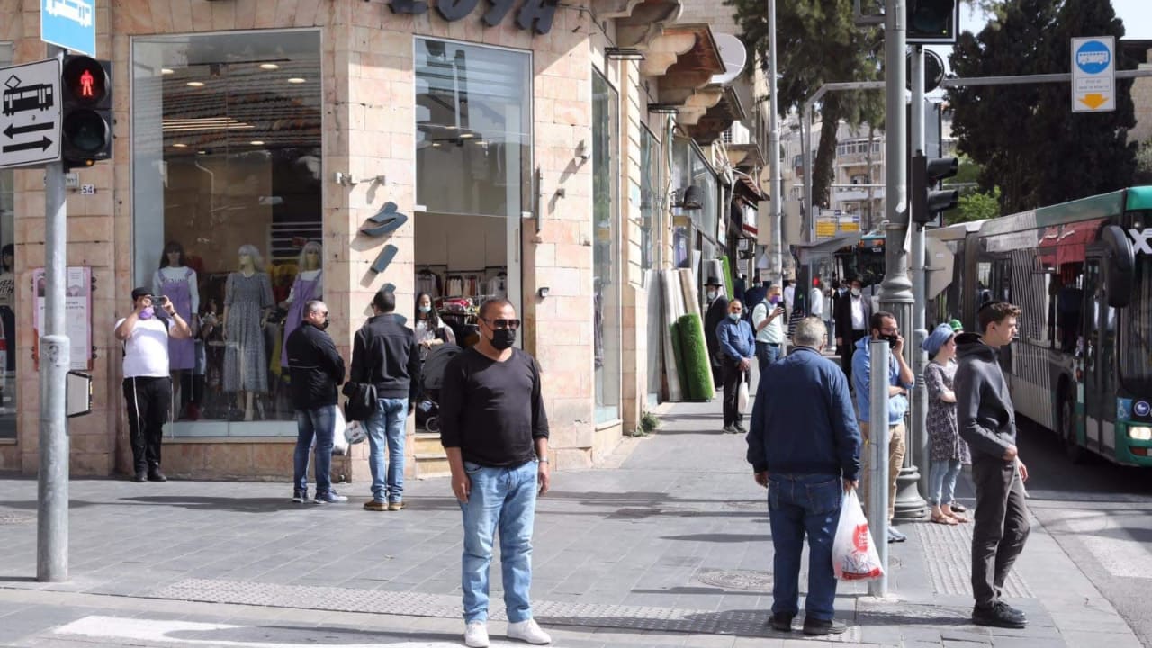 Traffic stops as people stand in place for Holocaust Remembrance Day in Israel, April 8, 2021.