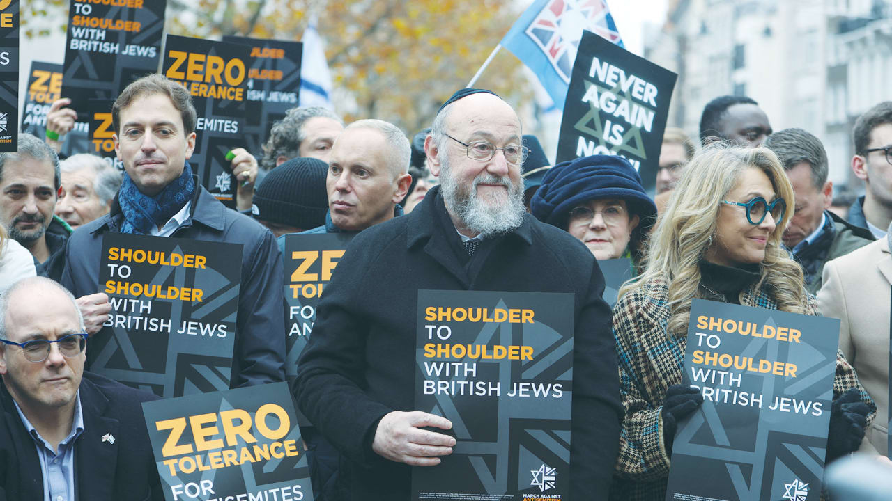  BRITAIN’S CHIEF Rabbi Ephraim Mirvis attends a London march against the rise of antisemitism in the UK, in November 2023. In times like these, Jews must take a stand as individuals to bolster the community as a whole, and to secure the future of Jewish communities outside of Israel, says the writer