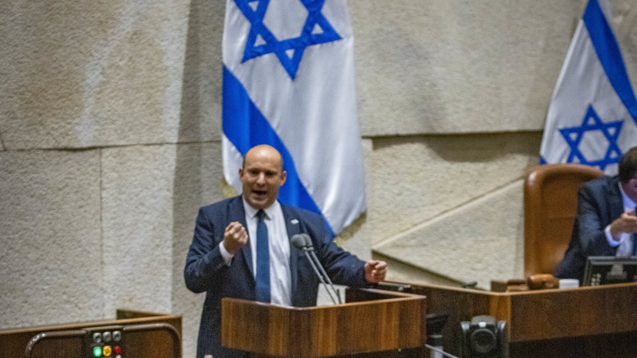 Former Israeli prime minister Benjamin Netanyahu attends a plenum session as Israeli prime minister Naftali Bennett speaks in the assembly hall of the Israeli parliament on May 16, 2022. 