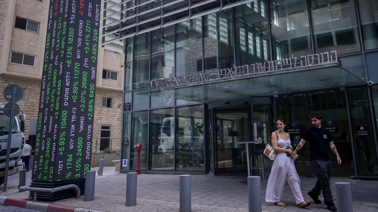 View of the Tel Aviv Stock Exchange, October 8, 2025. 