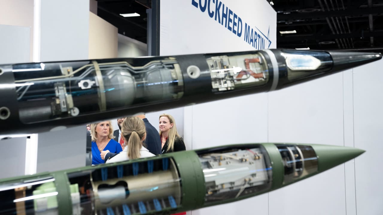 Former US secretary of the army Christine Wormuth speaks near a Terminal High Altitude Area Defense (THAAD) missile and the Pac-3 Missile Segment Enhancement during the Association of the US Army annual meeting and exposition at the Walter E. Washington Center in Washington, US, October 14, 2024.