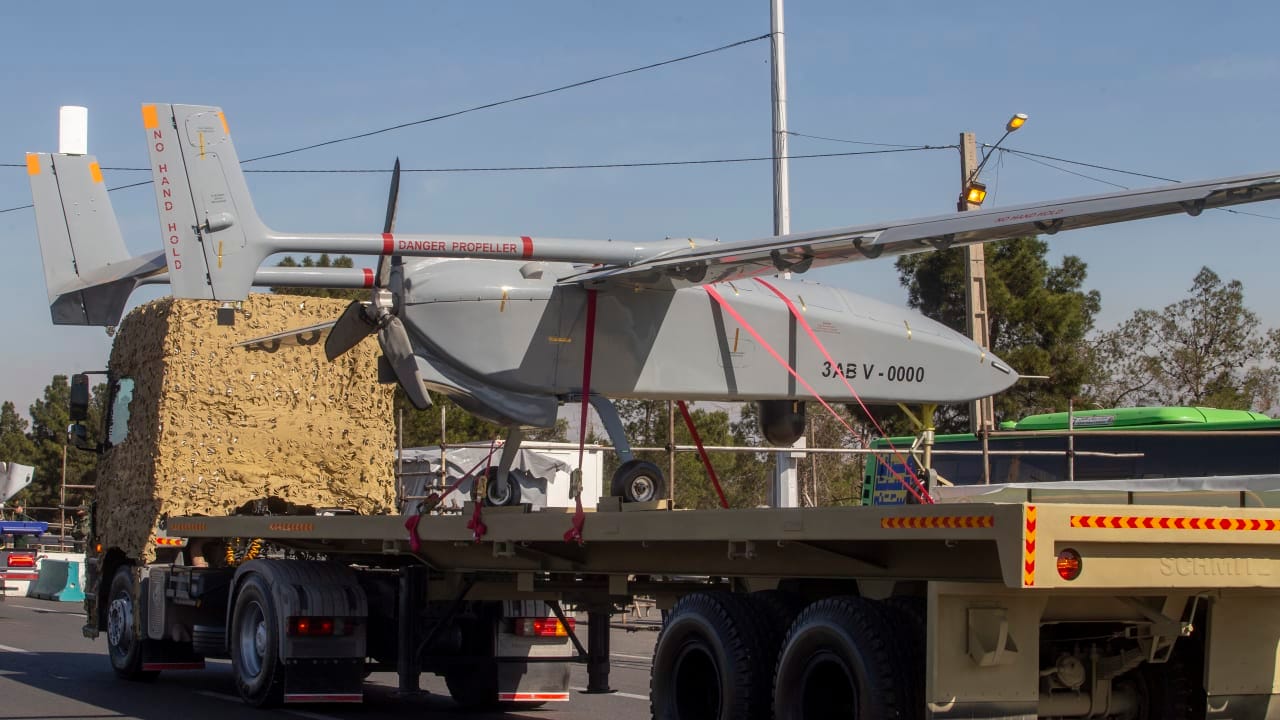 Iranian Army drone fleet parades on the occasion of National Army Day on April 18, 2025 in Tehran, Iran.