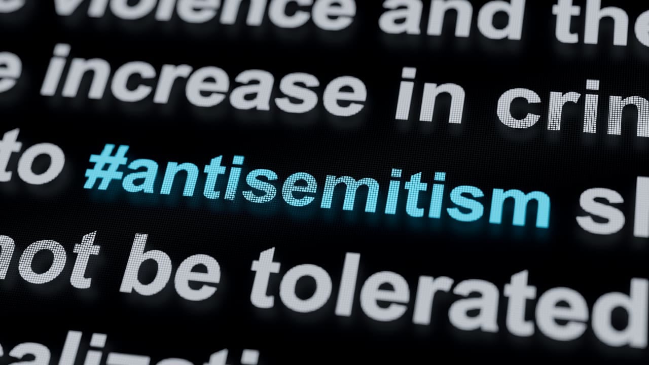 An antisemitism hashtag, illustrating online antisemitic hate speech.