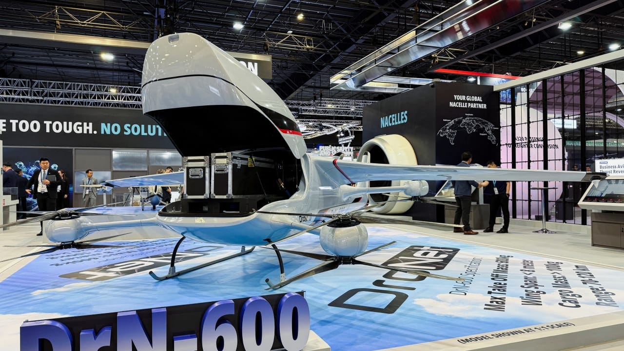 ST Engineering shows its DrN-600 drone at the Singapore Airshow, in Singapore February 4, 2026. 