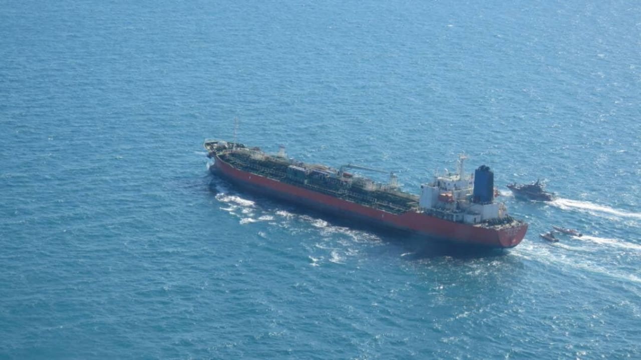 File photo: A South Korean-flagged tanker vessel which was seized by Iran. is seen in Gulf, Iran January 4, 2021.