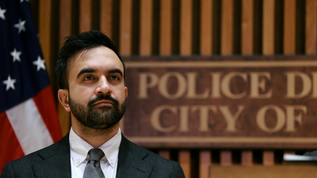 Zohran Mamdani attends a news conference at the headquarters of the NYPD on Jan. 6, 2026 in New York City.