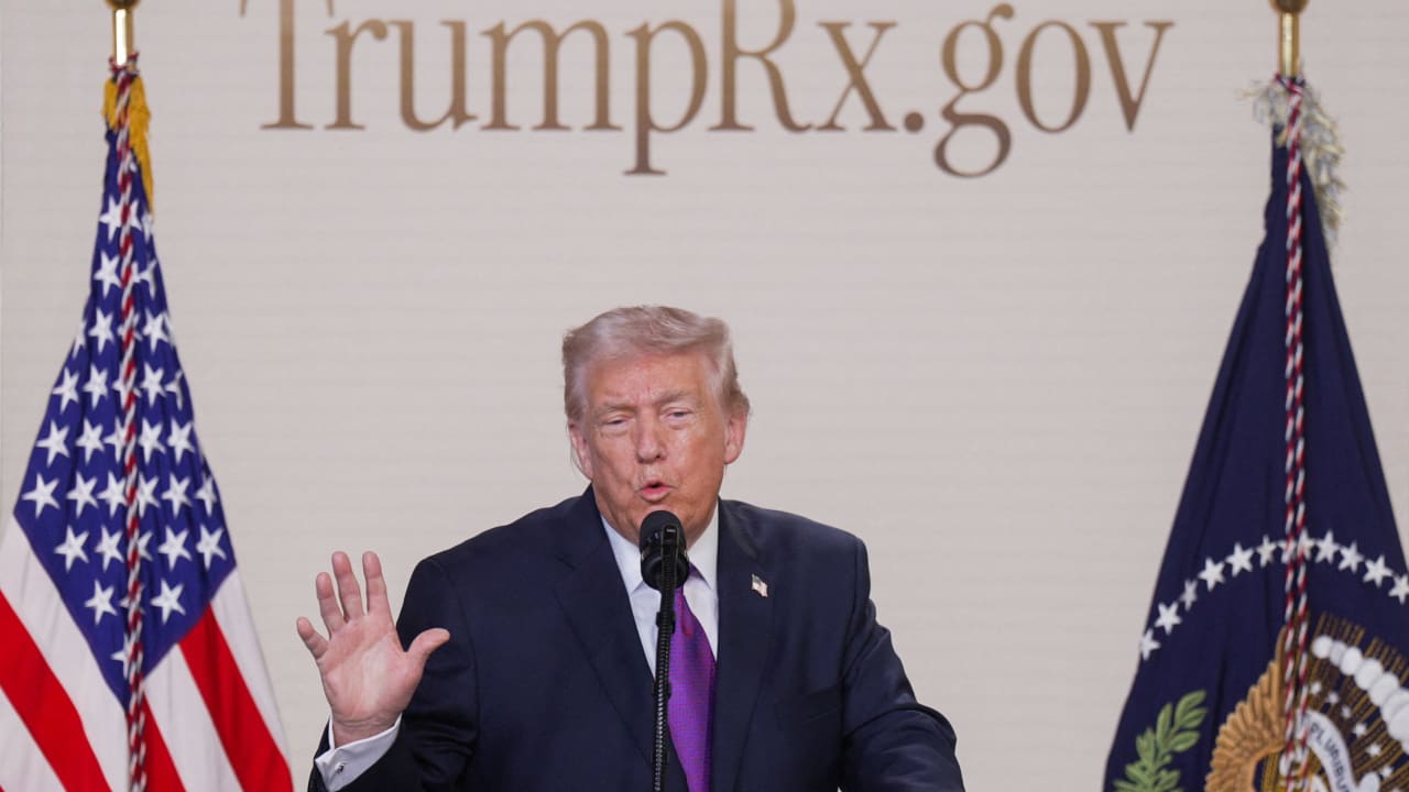 US President Donald Trump speaks during an event to unveil the TrumpRx drug discount site, in the South Court Auditorium on the White House campus, in Washington, DC, US, February 5, 2026.