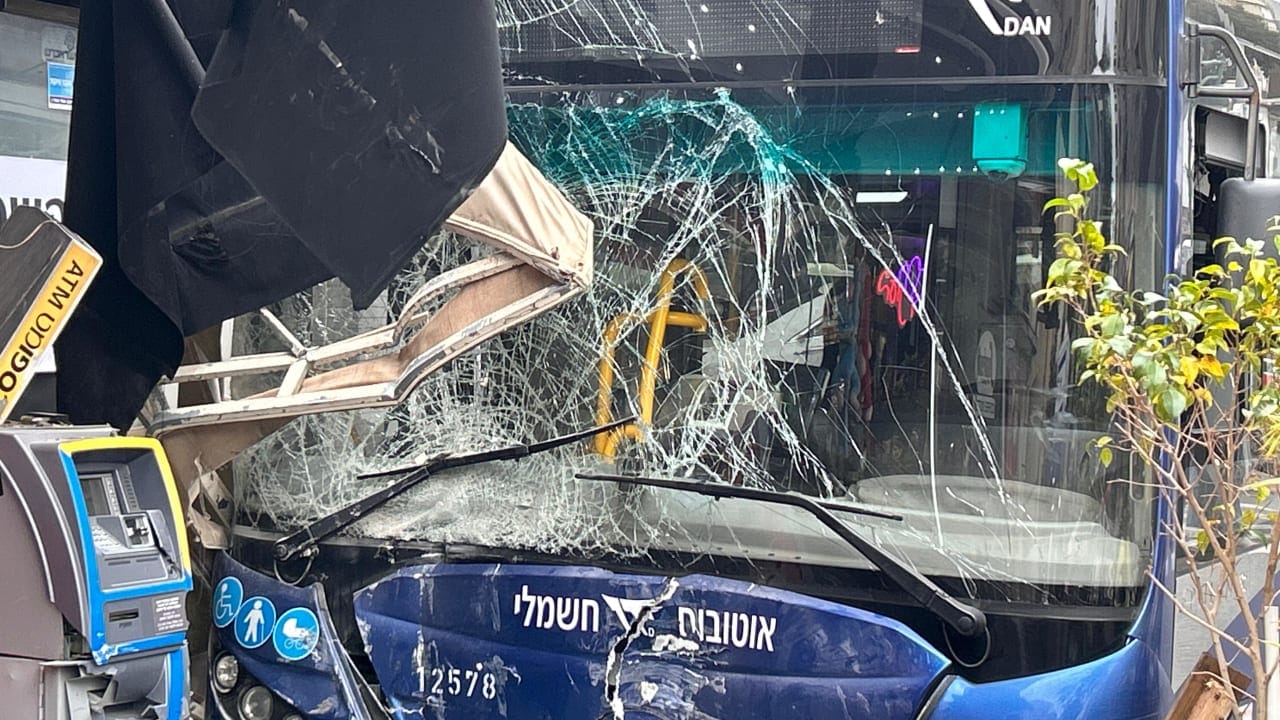 The aftermath of a bus crashing into a store in Ramat Gan, February 6, 2026.