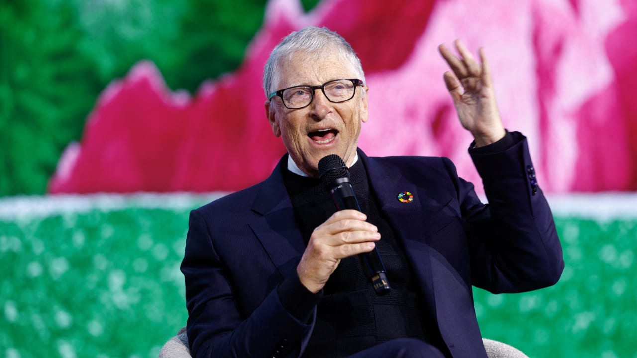 Bill Gates speaks during the Gates Foundation's first global Goalkeepers event in the Nordics, which is being held in Stockholm, Sweden, January 22, 2026.