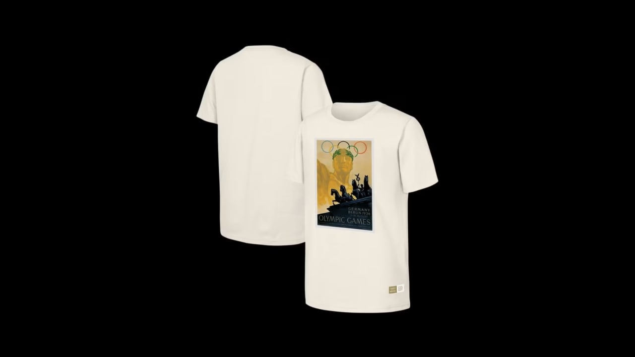 Screenshot of T-shirt commemorating 1936 Nazi-era Games via WebArchive, Shop.Olympics.com.