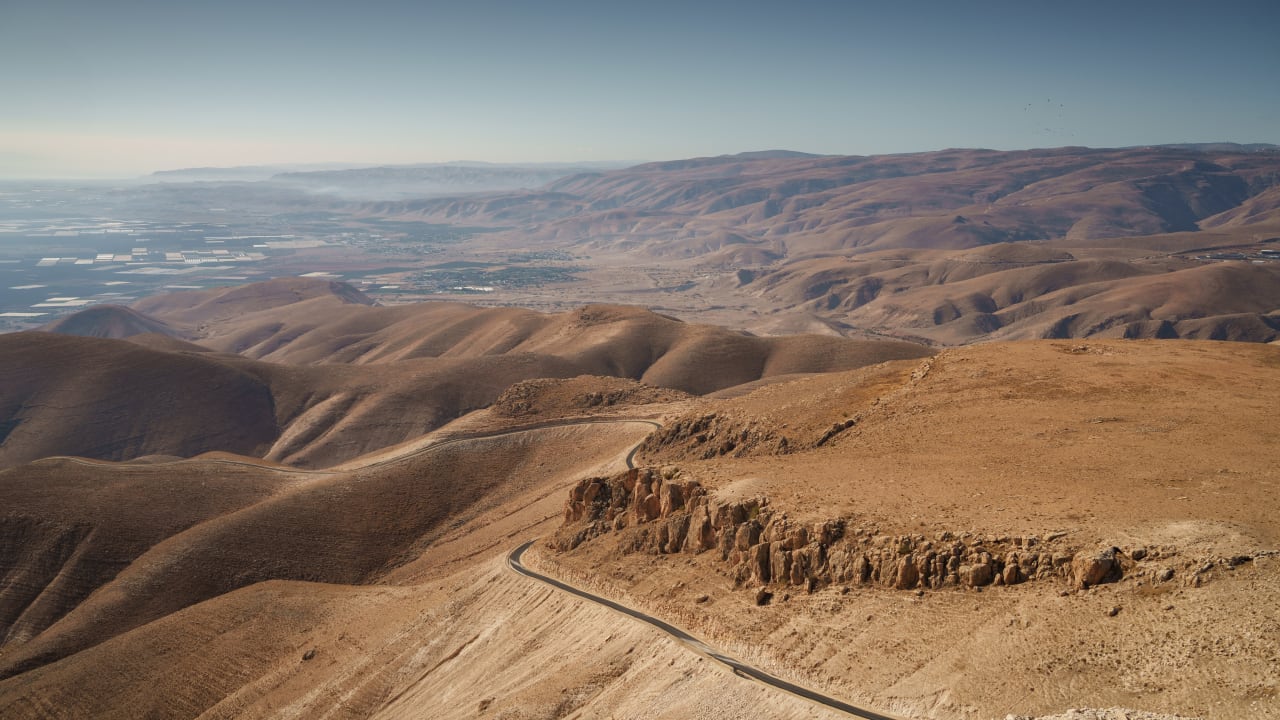 View of the Jordan Valley as seen from Mount Sartaba, November 26, 2025.