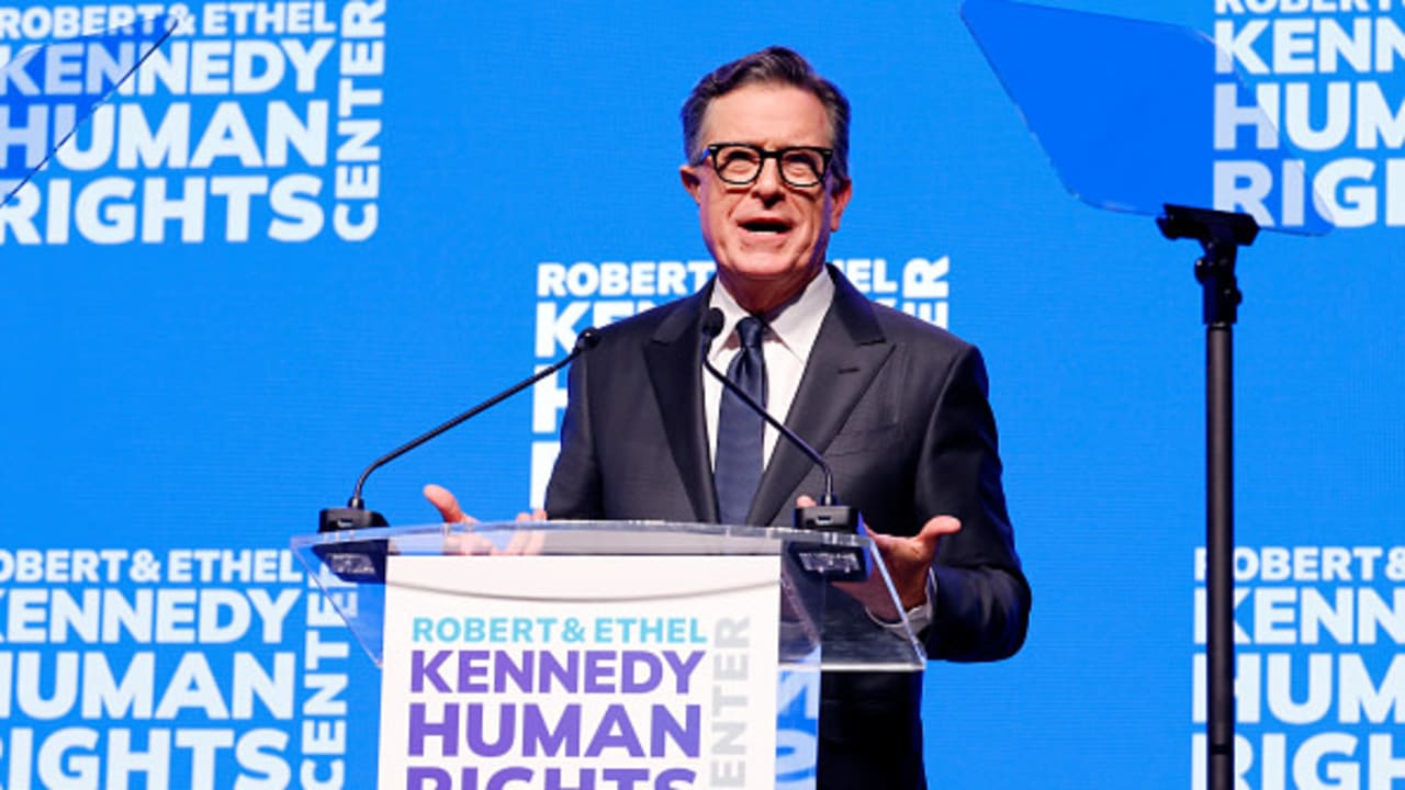Stephen Colbert speaks onstage during the Robert F. Kennedy Human Rights' 2025 Ripple of Hope Gala at New York Hilton on December 09, 2025 in New York City. 