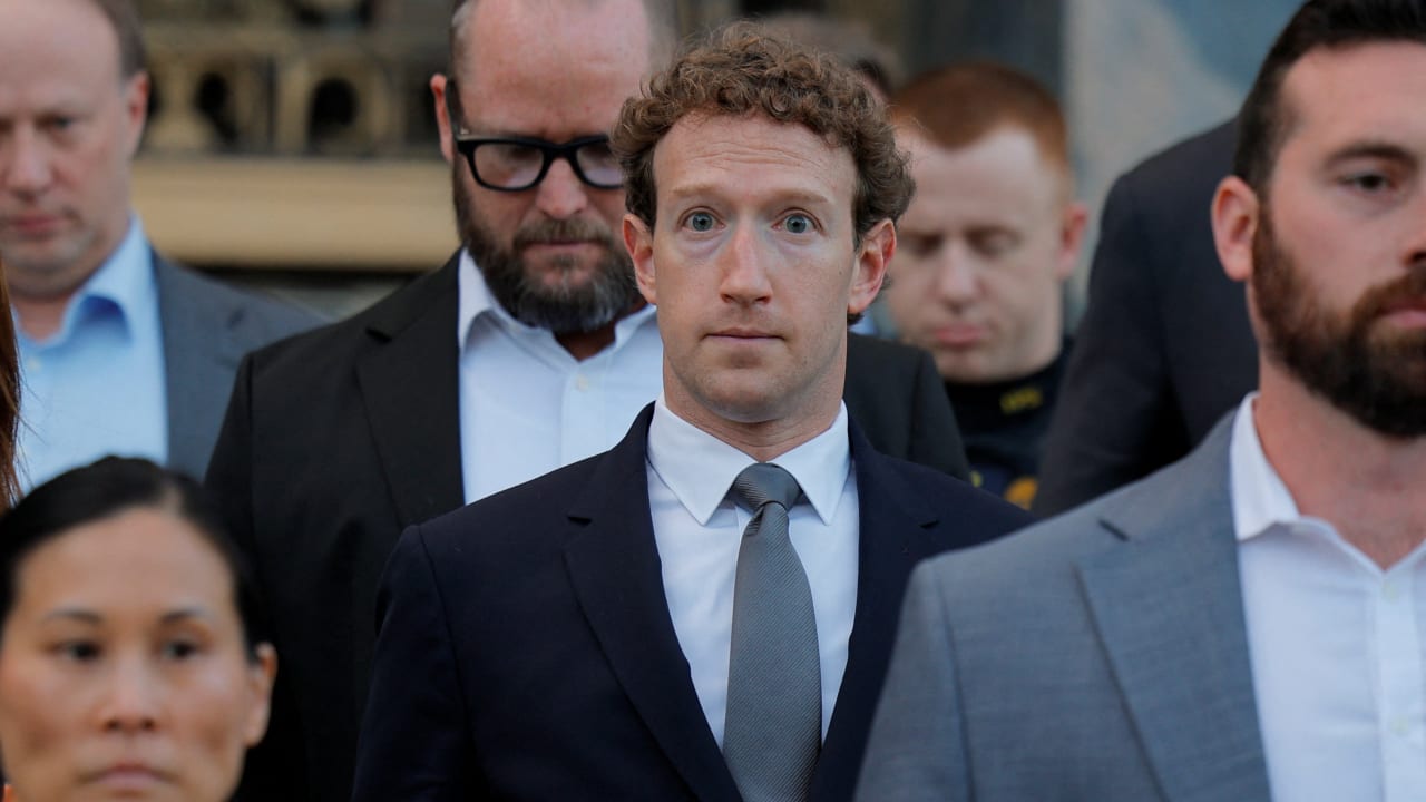 Meta Platforms CEO Mark Zuckerberg departs the court after taking the stand at a trial in a key test case accusing Meta and Google's YouTube of harming kids' mental health through addictive platforms, in Los Angeles, California, February 18, 2026.