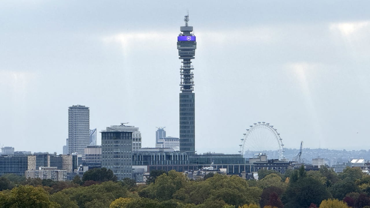 Oct 11, 2025; London, United Kingdom; A general overall view of the London skyline including the BT Tower and London Eye.