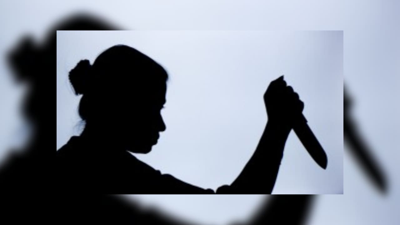 A silhouette of a woman about to stab someone; illustrative.