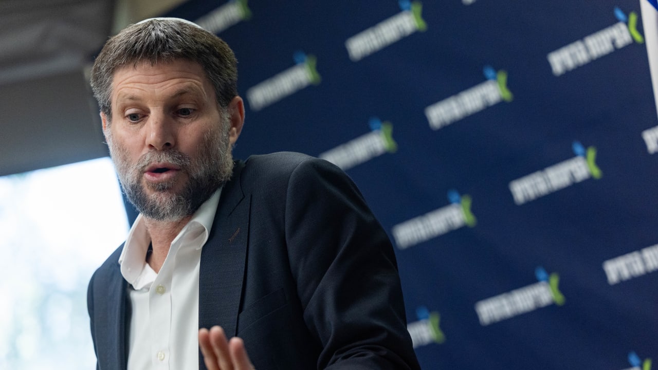 Finance Minister Bezalel Smotrich leads a faction meeting at the Knesset, in Jerusalem, February 23, 2026