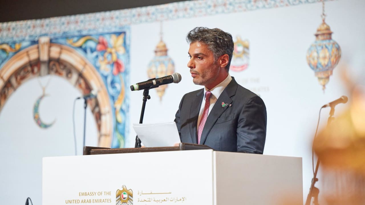 Emirati Ambassador to Israel Mohamed Al Khaja at a Ramadan iftar hosted by the Emirati embassy in Tel Aviv on February 26, 2026.