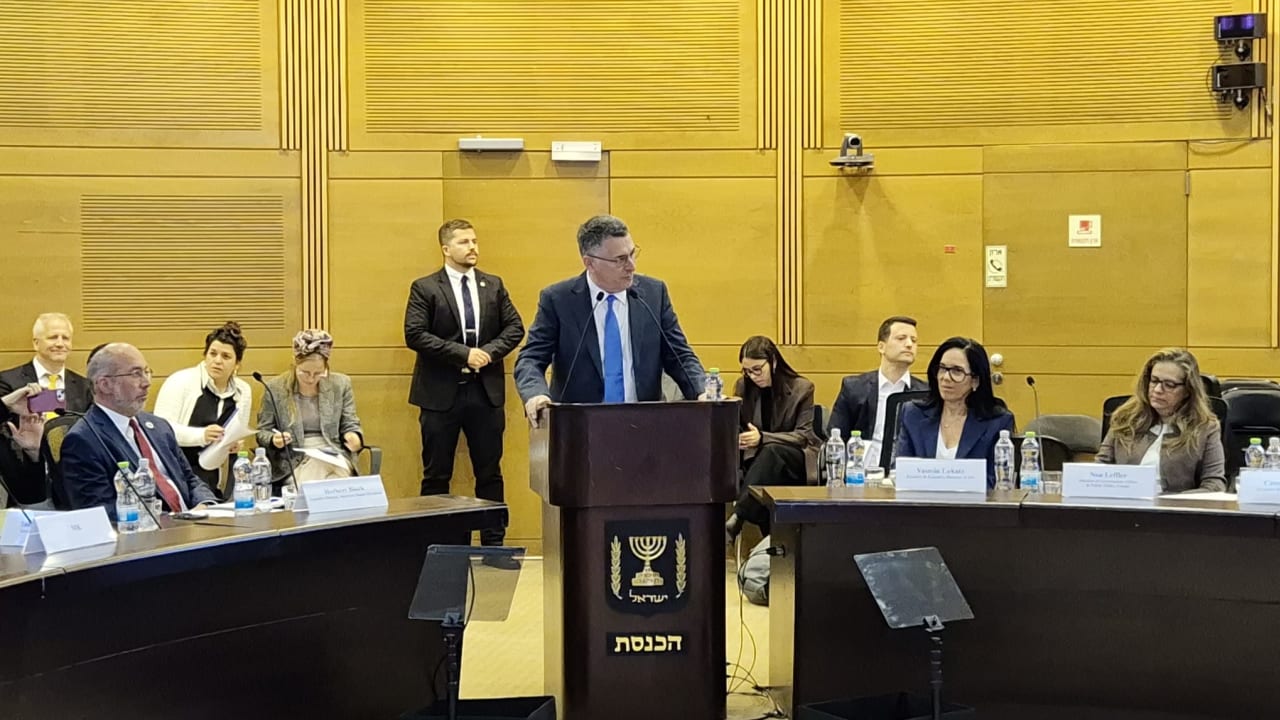 Foreign Minister Gideon Sa’ar speaks at the Knesset on Feb. 25, 2026. 