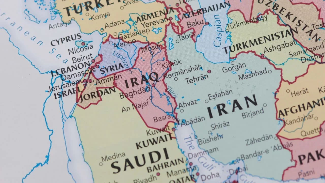 Mapa de Irán e Irak. Ilustración.