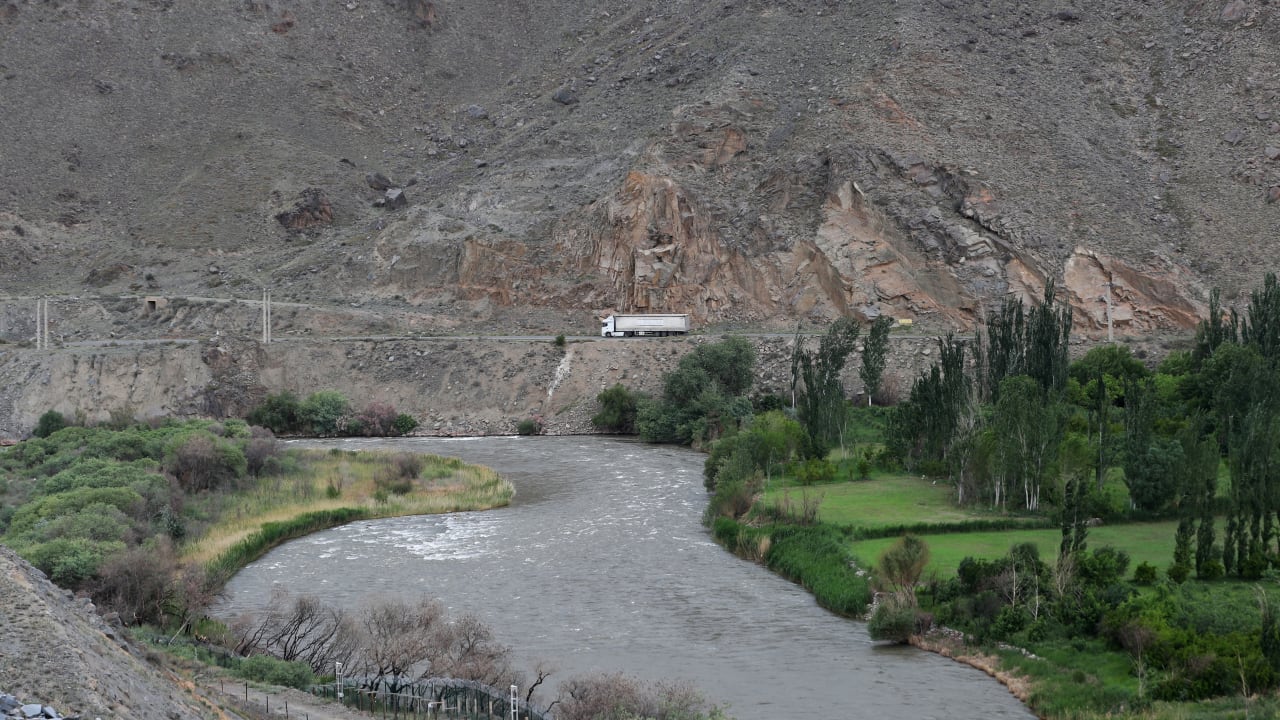 ILLUSTRATIVE: A truck drives on a road in the border region of Iran, as seen from the Syunik Province of Armenia May 14, 2025.