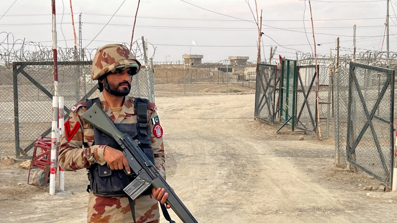 An army soldier stands guard at a deserted entry point at the Friendship Gate, following the exchanges of fire between Pakistan and Afghanistan forces, at the border crossing between the two countries, in Chaman, Pakistan February 27, 2026.