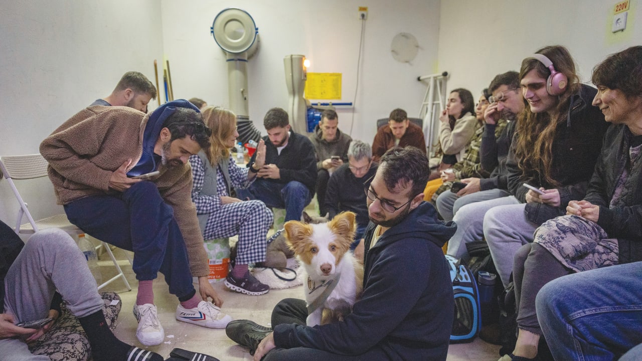 Taking cover in Tel Aviv, March 1.