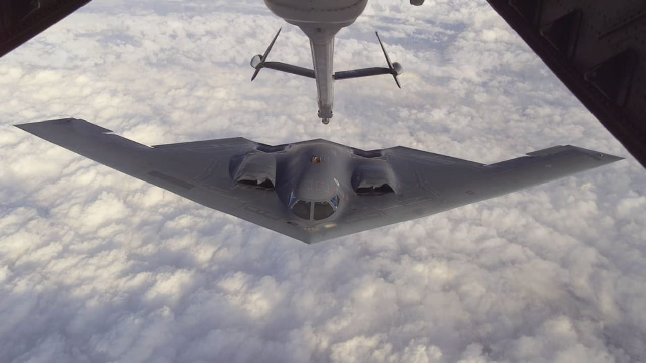 A USAF B-2 Spirit stealth bomber conducts midair refueling, March 5, 2026.