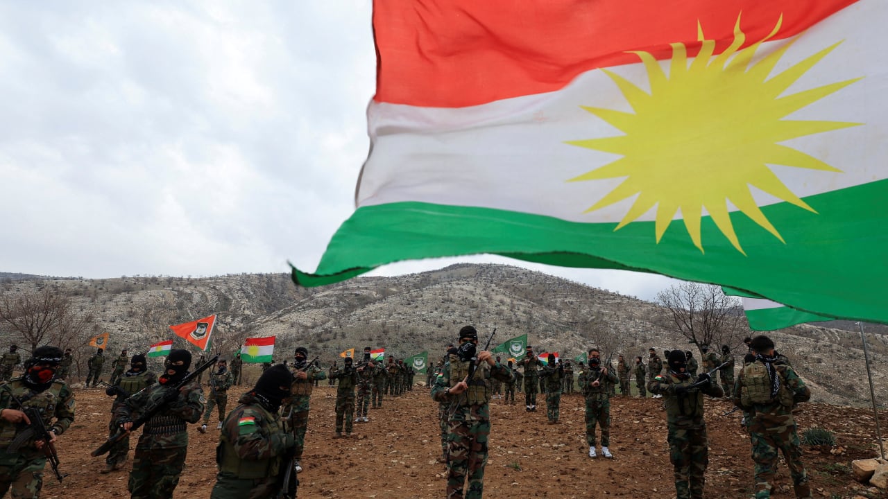 Iranian Kurdish fighters from the Kurdistan Freedom Party (PAK) take part in a training session at a base on the outskirts of Erbil, Iraq February 12, 2026.