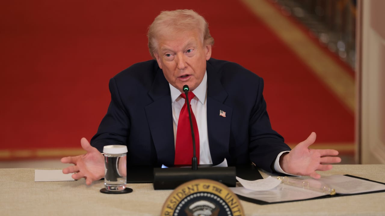 US President Donald Trump speaks during a roundtable discussion on college sports in the East Room of the White House on March 06, 2026 in Washington, DC.