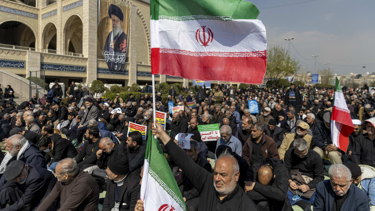 Iranians take part in a demonstration against the United States and Israel following Friday prayers on March 6, 2026 in Tehran, Iran.