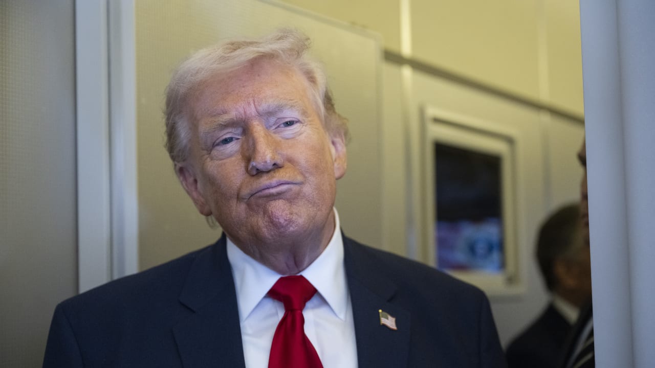 US President Donald Trump speaks to members of the media traveling on Air Force One while heading to Miami on March 7, 2026.