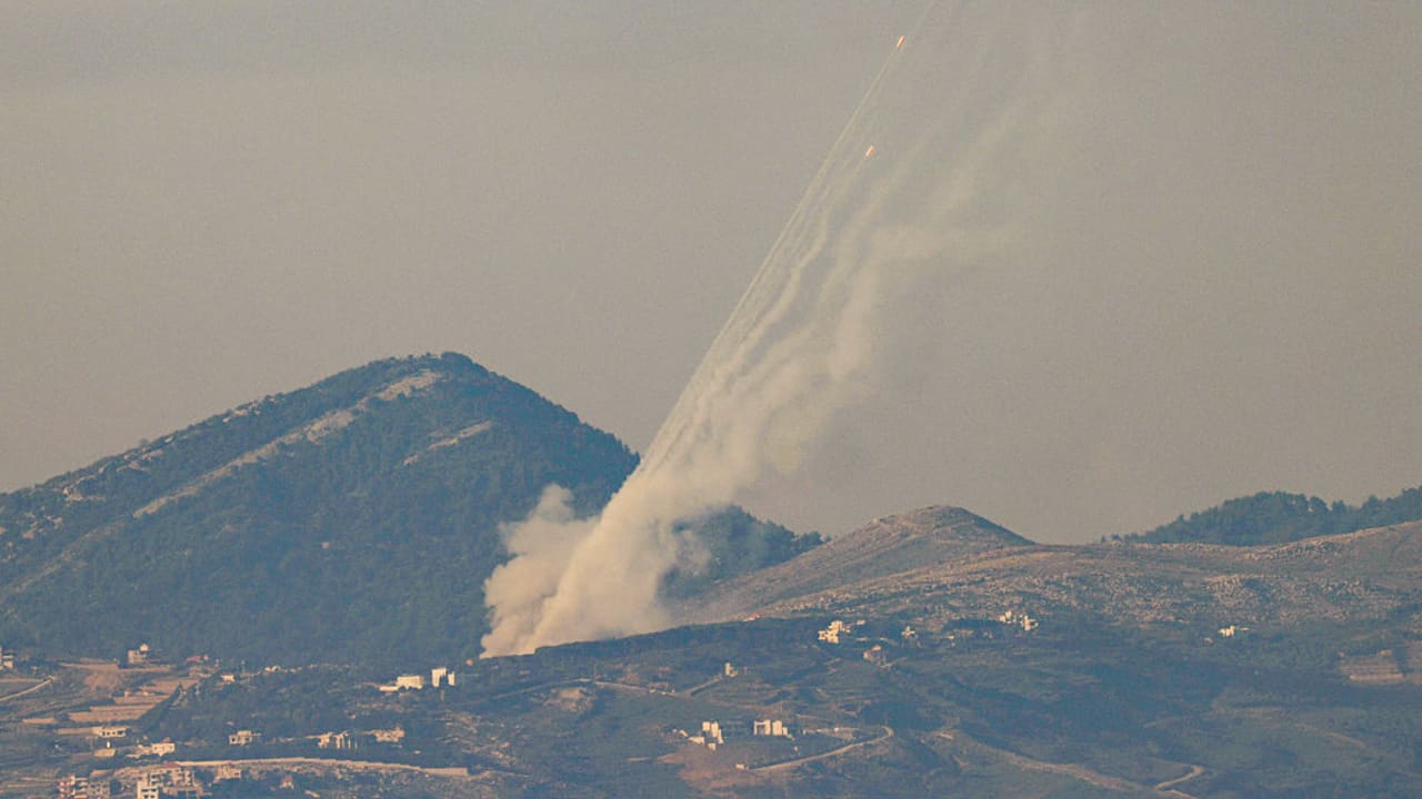 A PICTURE taken along the Israel-Lebanon border shows rockets being fired from southern Lebanon towards Israel on March 3, 2026. (photo credit: Jalaa MAREY / AFP via Getty Images)