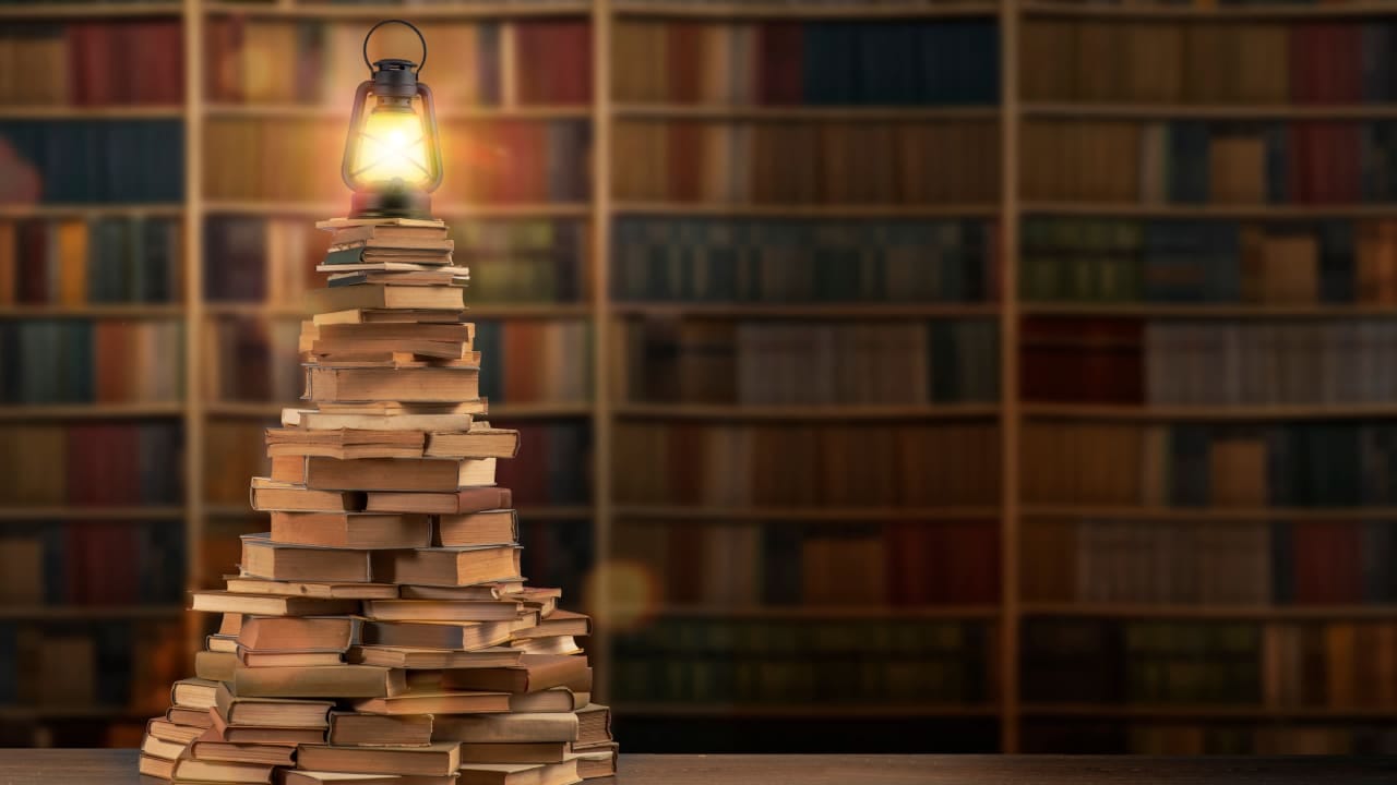 A pile of books.