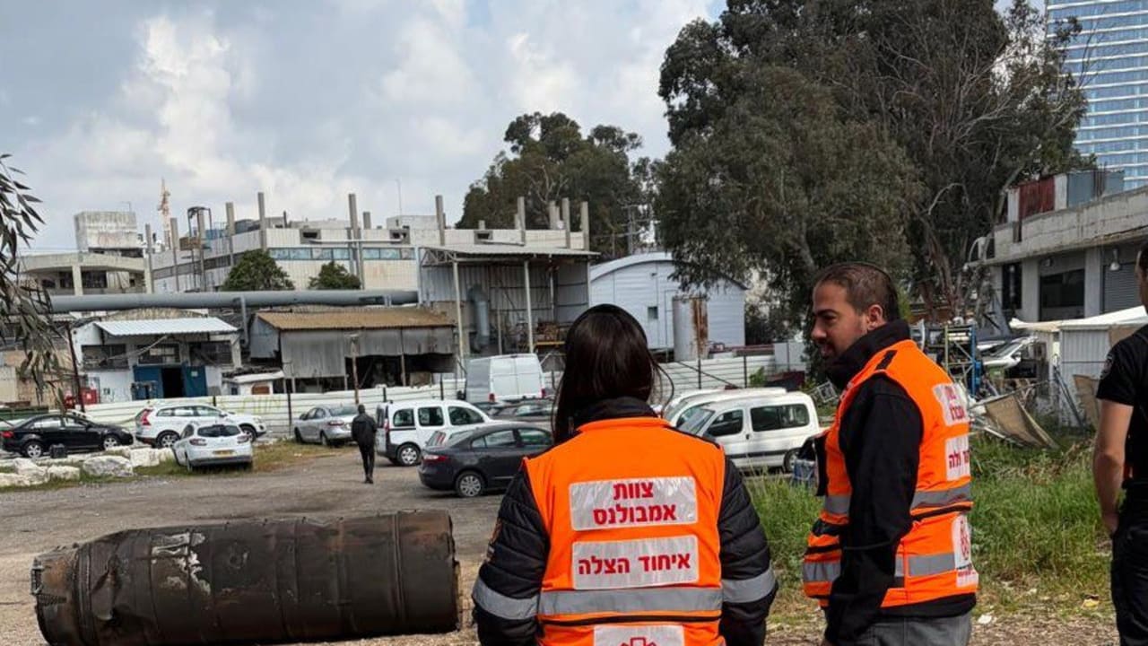 United Hatzalah volunteers respond to the site of a projectile hit in central Israel on March 15, 2026.  (photo credit: UNITED HATZALAH‏)