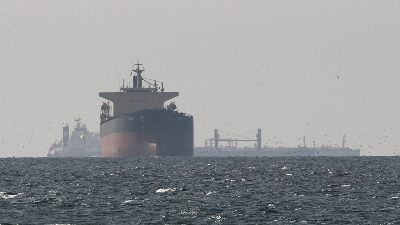 Tankers sail in the Gulf, near the Strait of Hormuz, as seen from northern Ras al-Khaimah, near the border with Oman’s Musandam governance, amid the US-Israeli conflict with Iran, in United Arab Emirates, March 11, 2026.