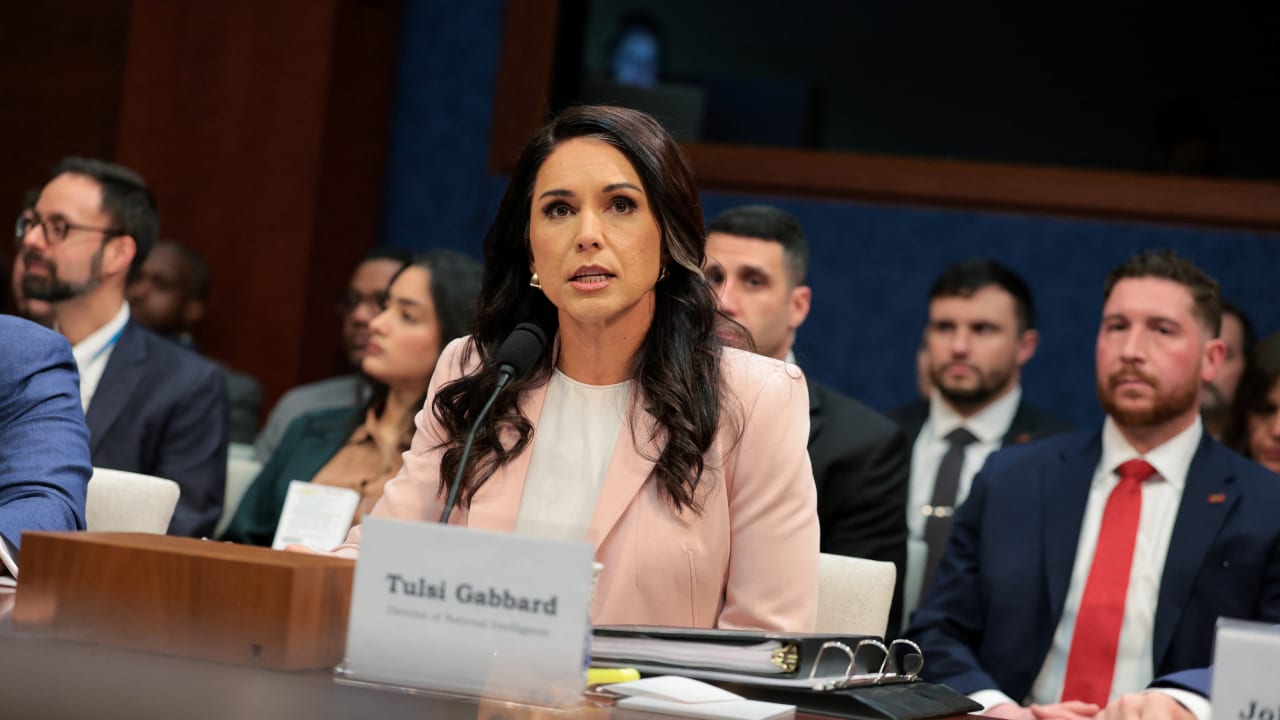 Director of National Intelligence (DNI) Tulsi Gabbard testifies before a US House Intelligence Committee hearing on worldwide threats, on Capitol Hill in Washington, DC, US, March 19, 2026.