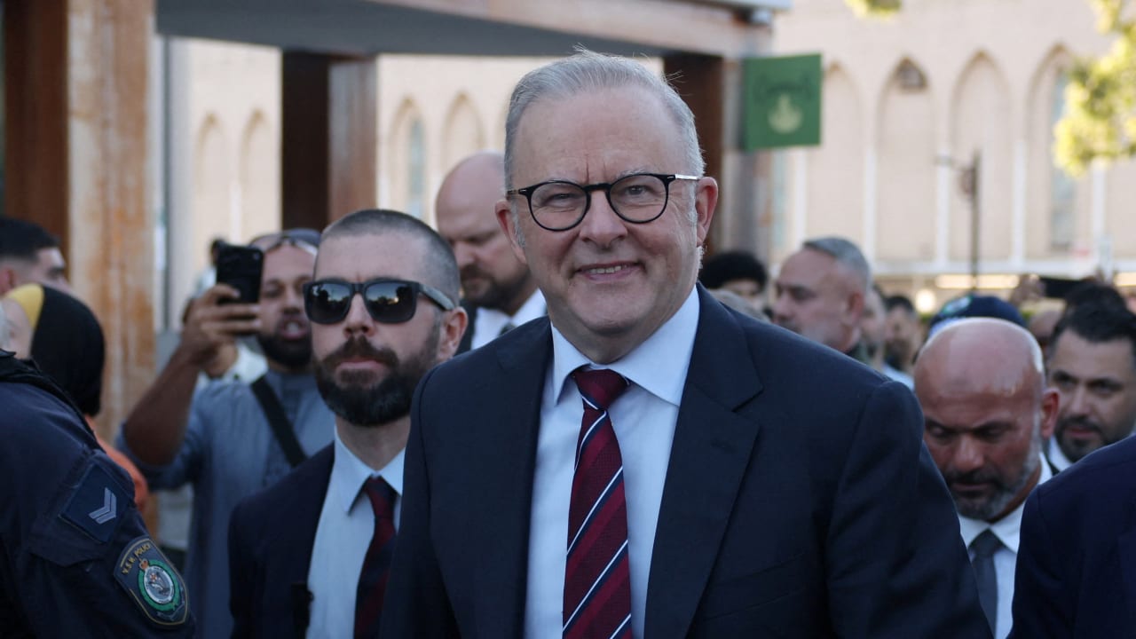 Australia’s Prime Minister Anthony Albanese leaves Lakemba Mosque after a visit for Eid al-Fitr in Sydney, Australia, March 20, 2026.