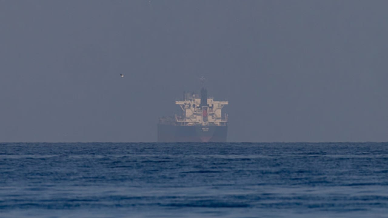 Bulk Carrier, Belray, in the Gulf, near the Strait of Hormuz on March 22, 2026 in northern Ras al Khaimah, United Arab Emirates.