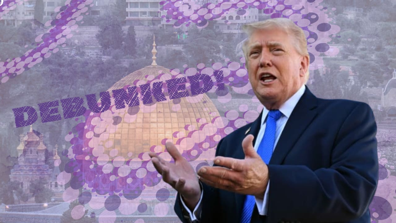 An illustrative picture of President Donald Trump with a backdrop of the Jerusalem