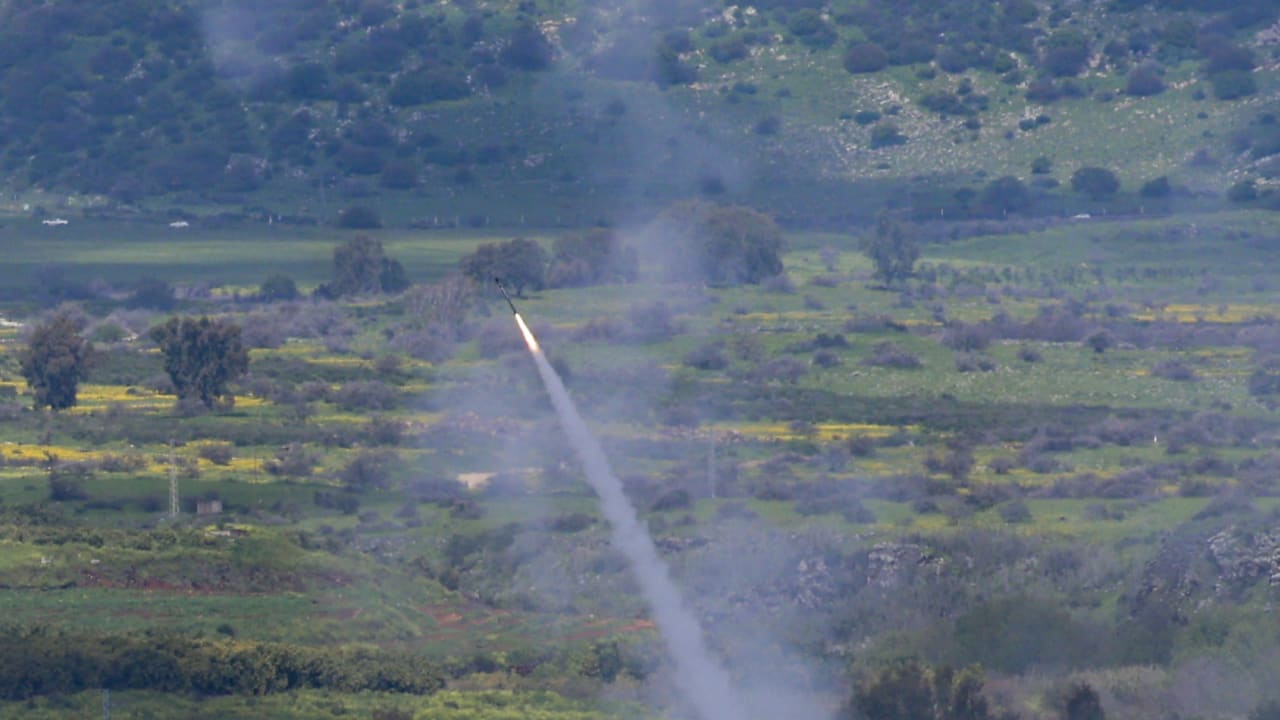 An interceptor is fired toward incoming ballistic missiles launched from Lebanon, as seen in northern Israel, March 22, 2026
