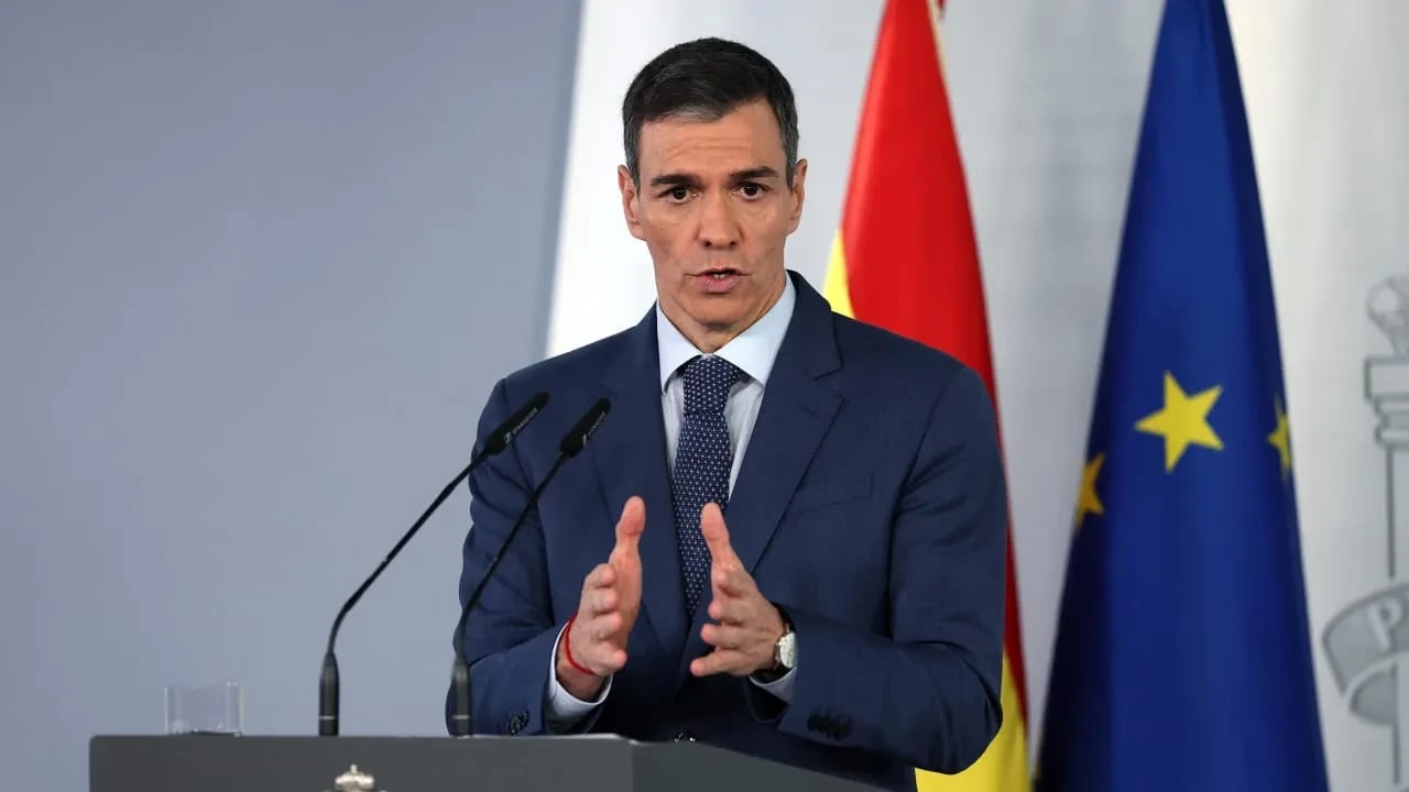 El presidente del Gobierno español, Pedro Sánchez, pronuncia un discurso en Madrid, el 20 de marzo de 2026.