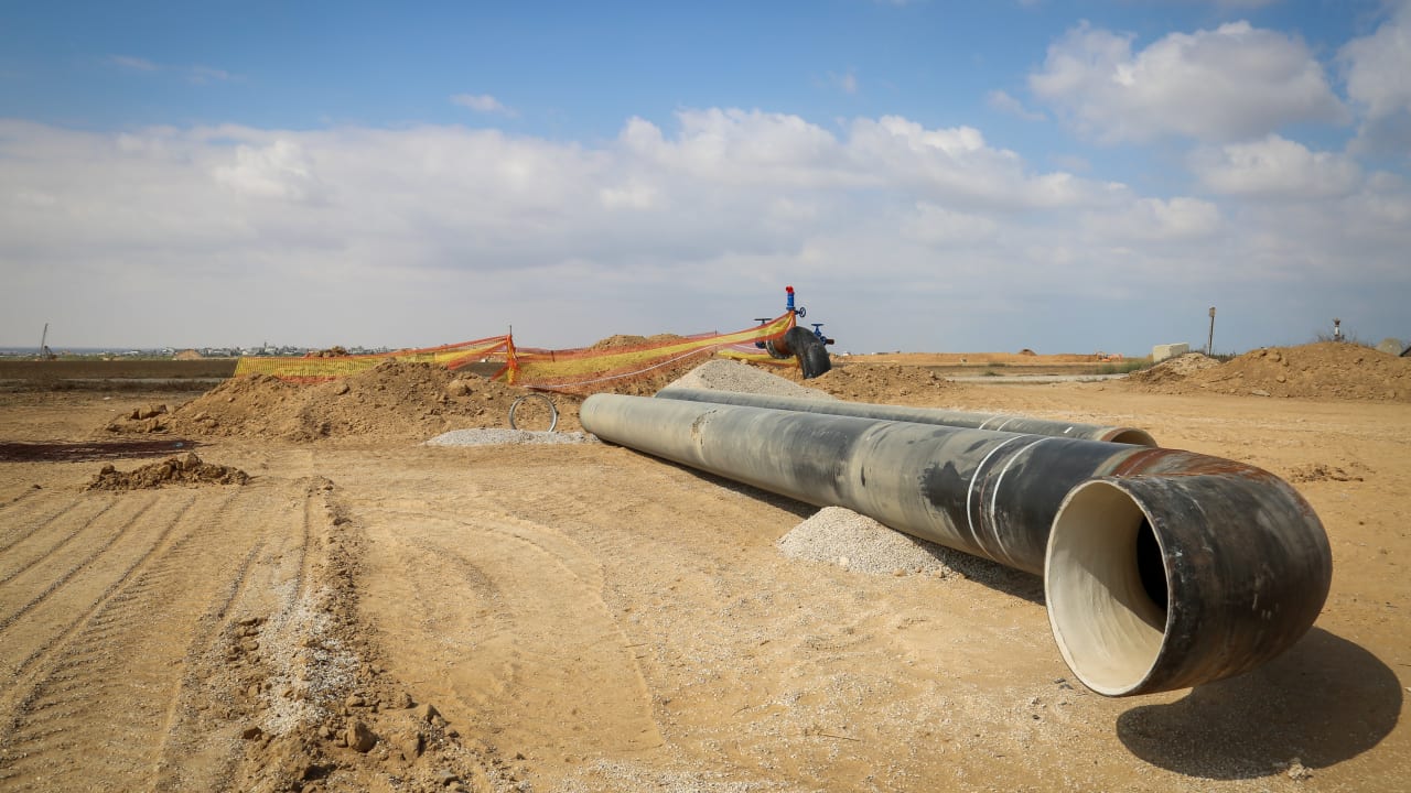 VIEW OF a new water line building to transfer water between Israel and the Gaza Strip, near Kibbutz Nirim, on the Israeli side of the Border with the Gaza Strip, September 4, 2019. 