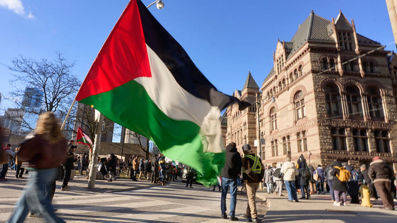 AL-QUDS DAY protesters march through the streets in Toronto, Ontario, on March 14, 2026.