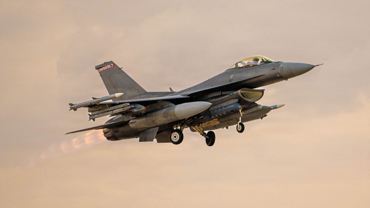 (ILLUSTRATIVE) A US Air Force F-16 Fighting Falcon aircraft takes off for a mission supporting Operation Epic Fury during the Iran war at a base in the Middle East, March 27, 2026. 